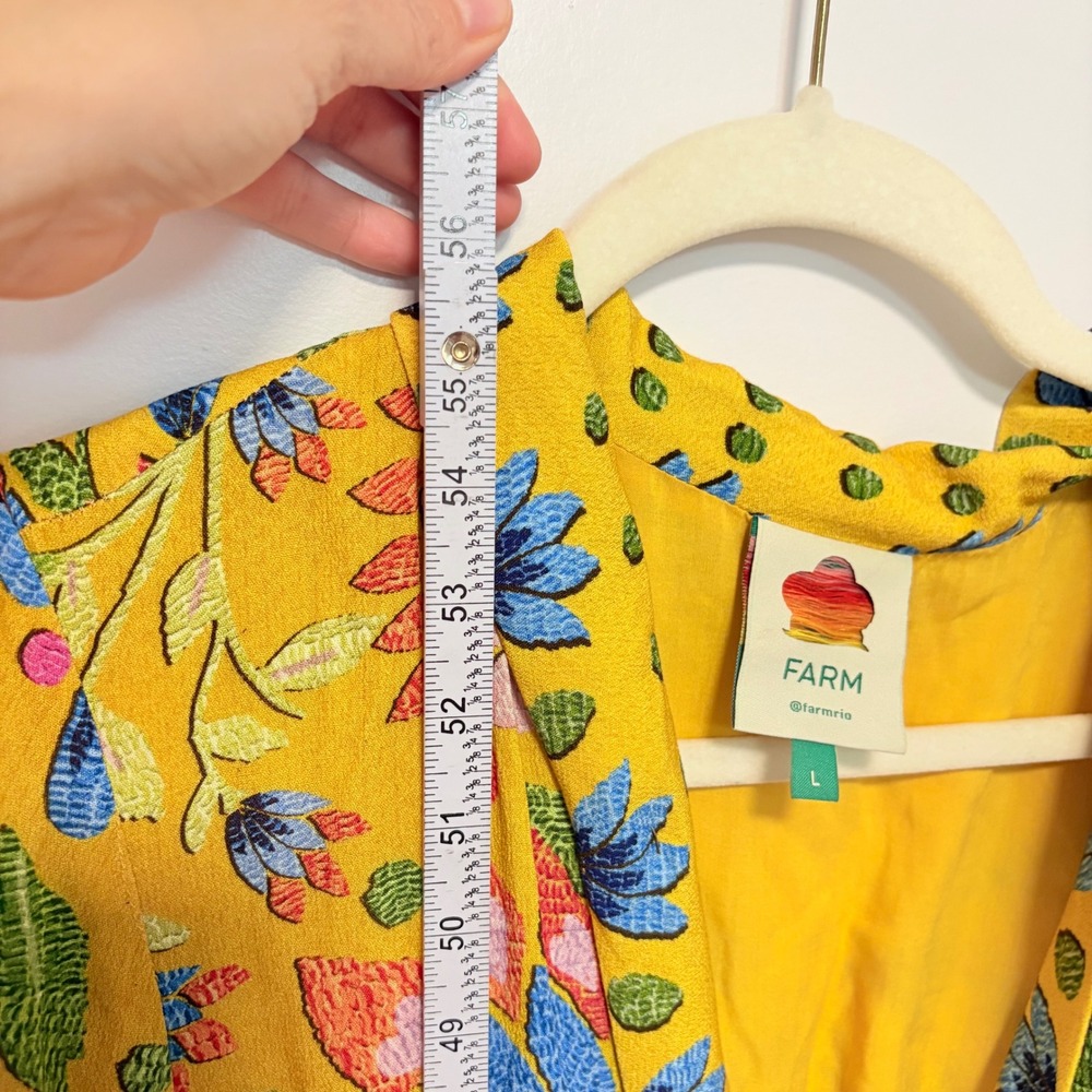 Farm Rio Tropical Floral V-NeMaxi Dress Womens Yellow Large V-Neck - Picture 8 of 12